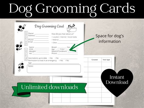 dog grooming customer cards.